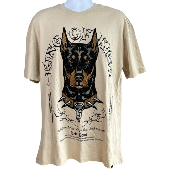 Left Point Mens‎ Dark Future Doberman Rhinestone T-Shirt Size Extra Large Urban - Picture 2 of 12